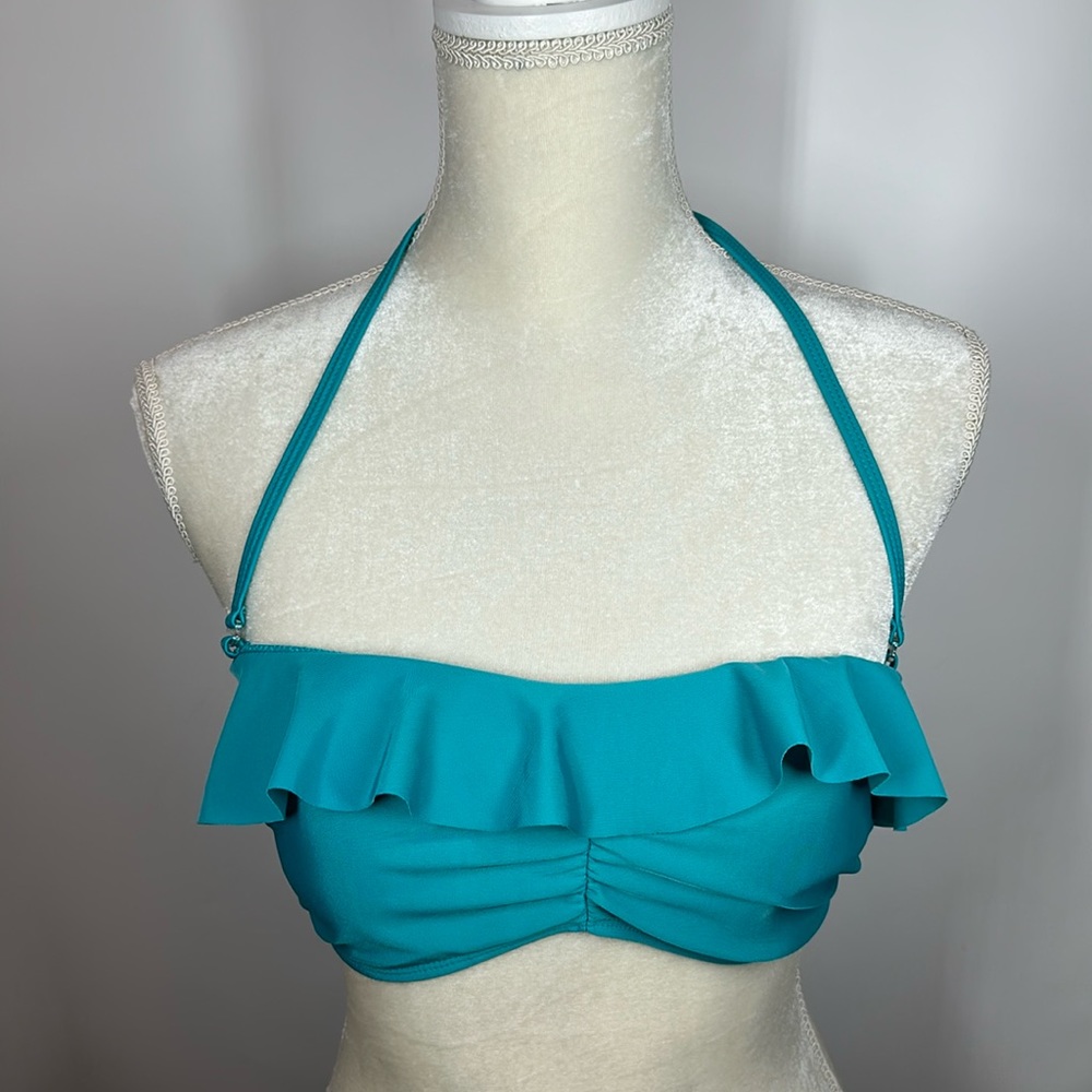 Plunge | Women’s M Medium Ruffle Teal Bikini Top Tie